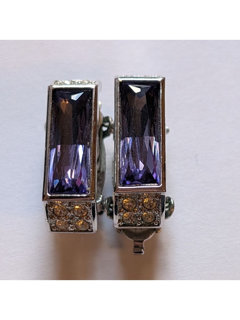 Vintage Signed Butler FAC Fifth Avenue Collection Amethyst Baguette Clip-On